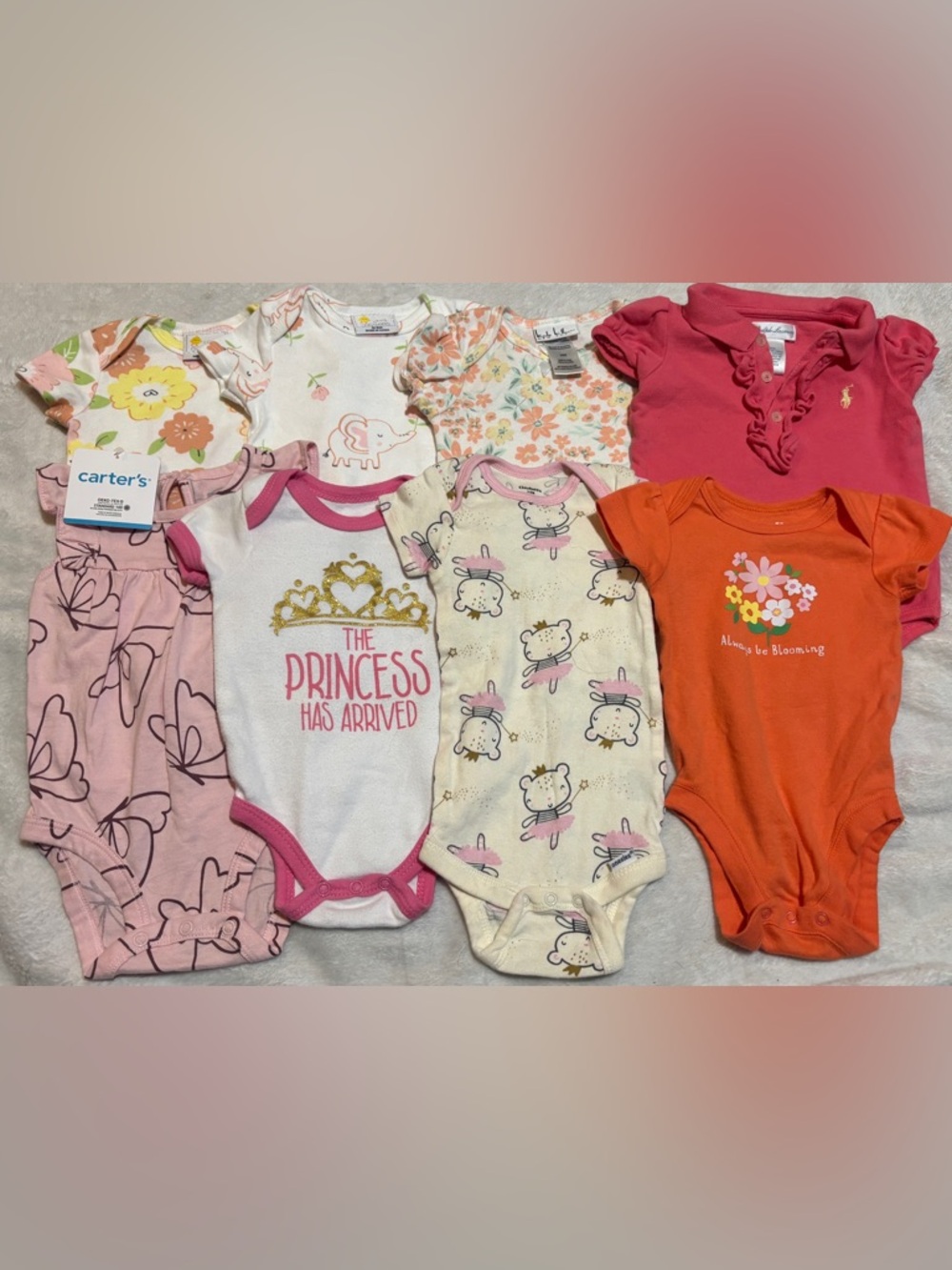 8pc Baby Girl Bundle 3-6M Carters Ralph Lauren Onesies Lot